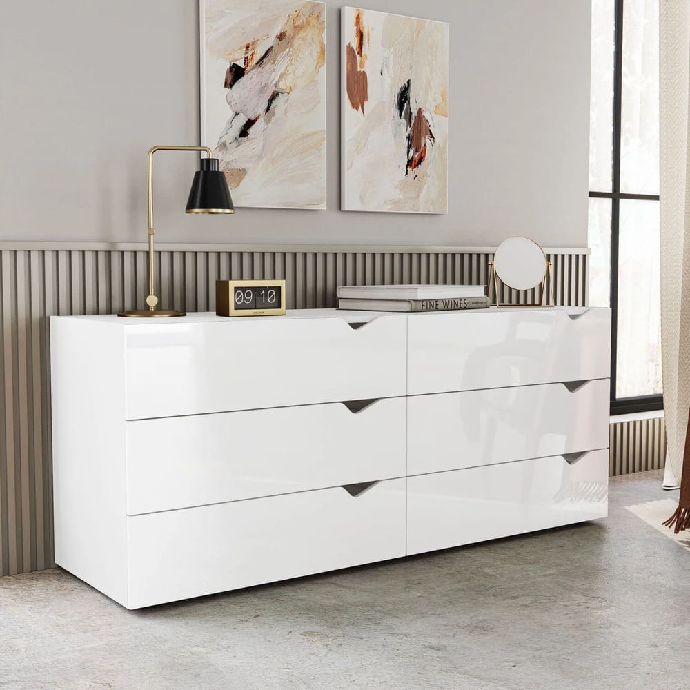 Cómoda Moderno Sam 8 Cajones Blanco RR MUEBLES