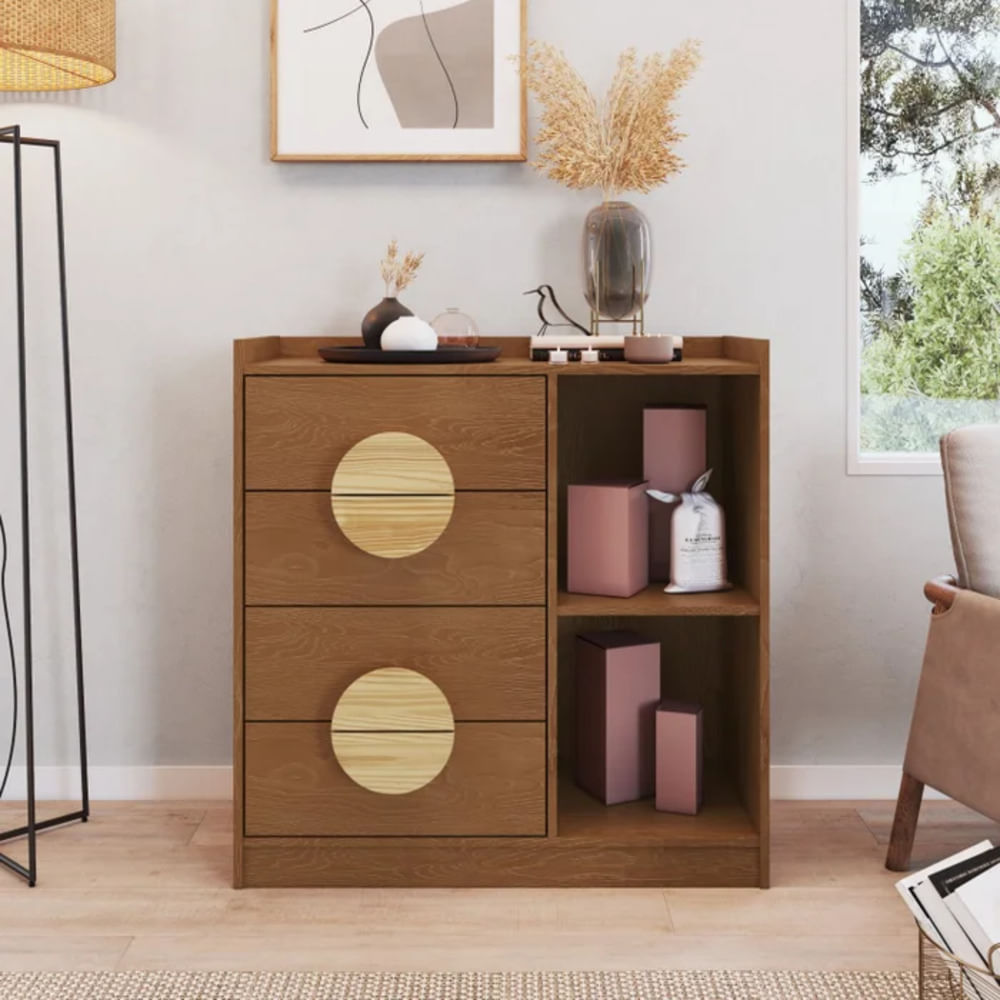 Cómoda Moderna Aloh 4 Cajones Marrón RR MUEBLES