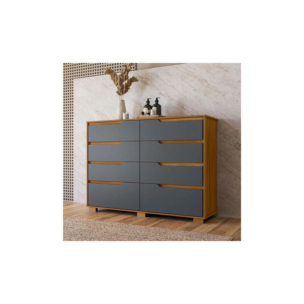 Cómoda Moderna Maphew 8 Cajones Marrón y Negro RR MUEBLES