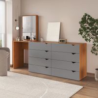 Cómoda con Tocador Moderno Maple 8 Cajones Marrón y Plomo RR MUEBLES