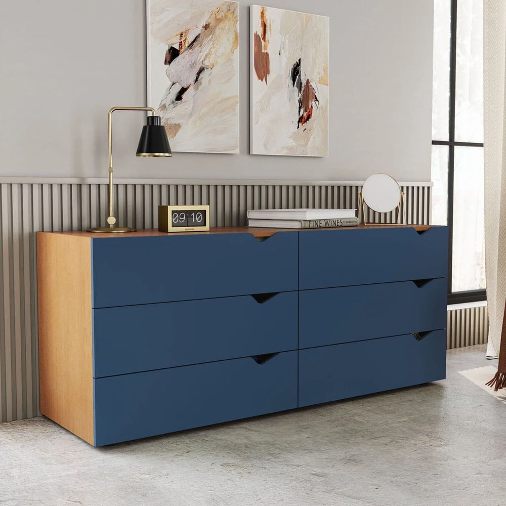 Cómoda Moderno Sam 8 Cajones Marrón y Azul RR MUEBLES