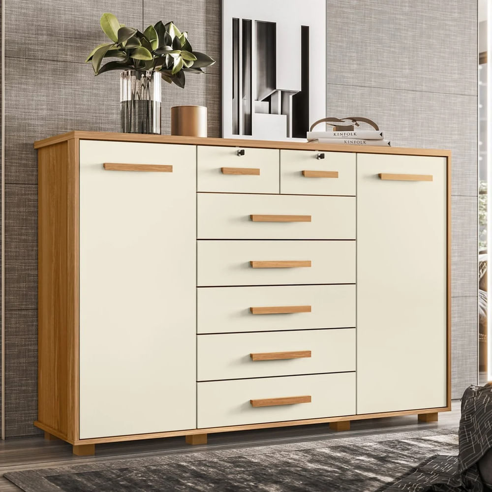 Cómoda con Llave más Colgador Katia Panela y Blanco RR MUEBLES