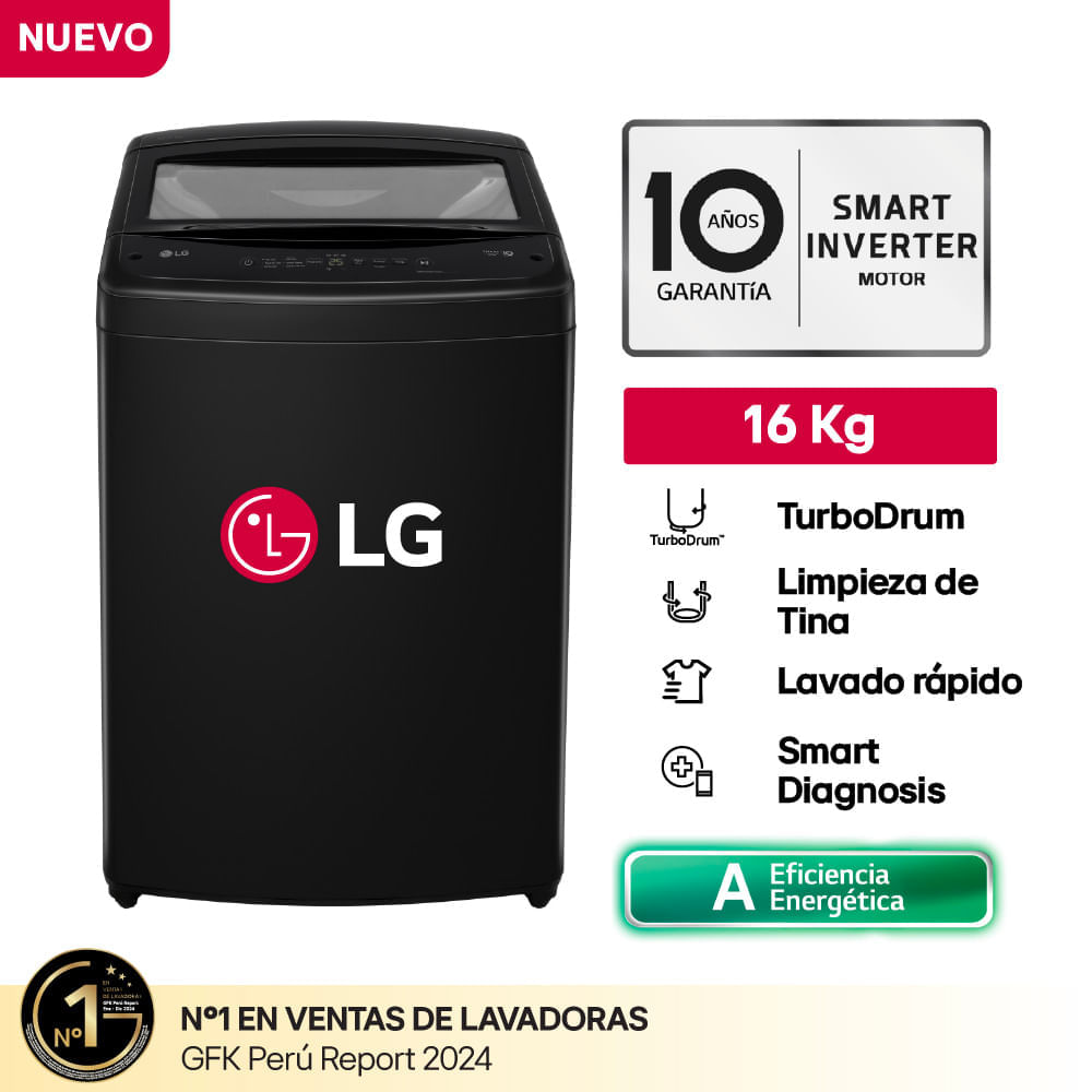Lavadora LG WT16OBVTB 16kg Carga Superior Con TurboDrum Negro