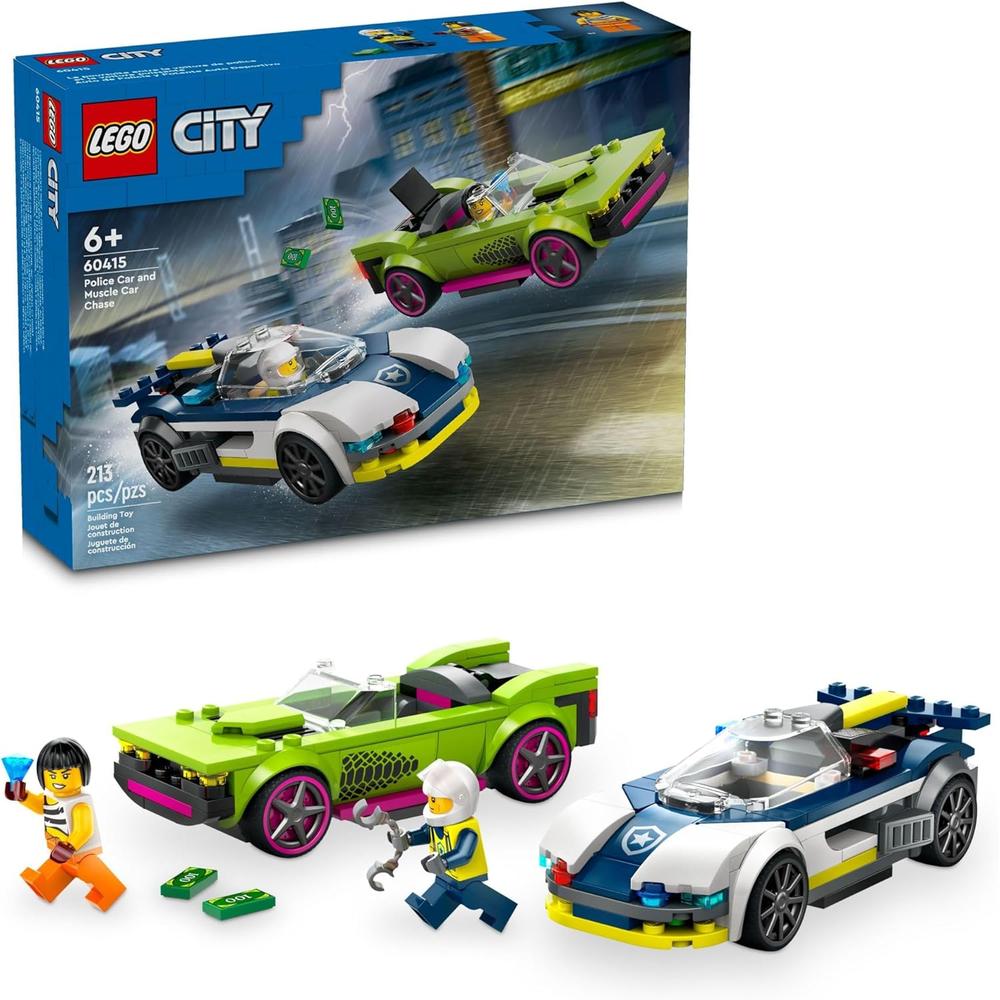 LEGO CITY PERSECUCIÓN ENTRE COCHE DE POLICÍA Y COCHE DEPORTIVO CON MINIFIGURAS