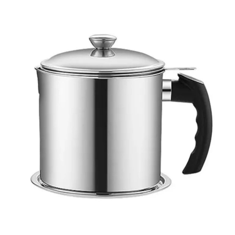 Recipiente colador Filtro de Aceite de Cocin. En Acero Inoxidable con Tapa 1.3 litros
