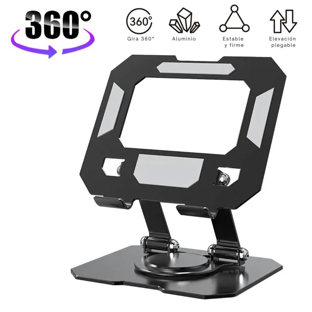 Soporte para Tablet Aluminio Giratorio 360° Base Plegable Negro