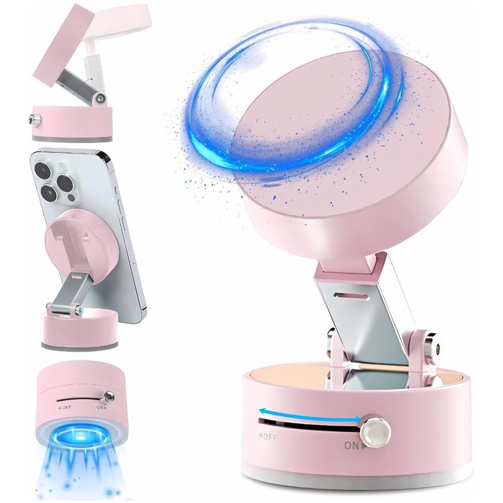 Soporte Magnético para Celular Holder Imantado Plegable Auto Casa Succión al Vacío Rosado