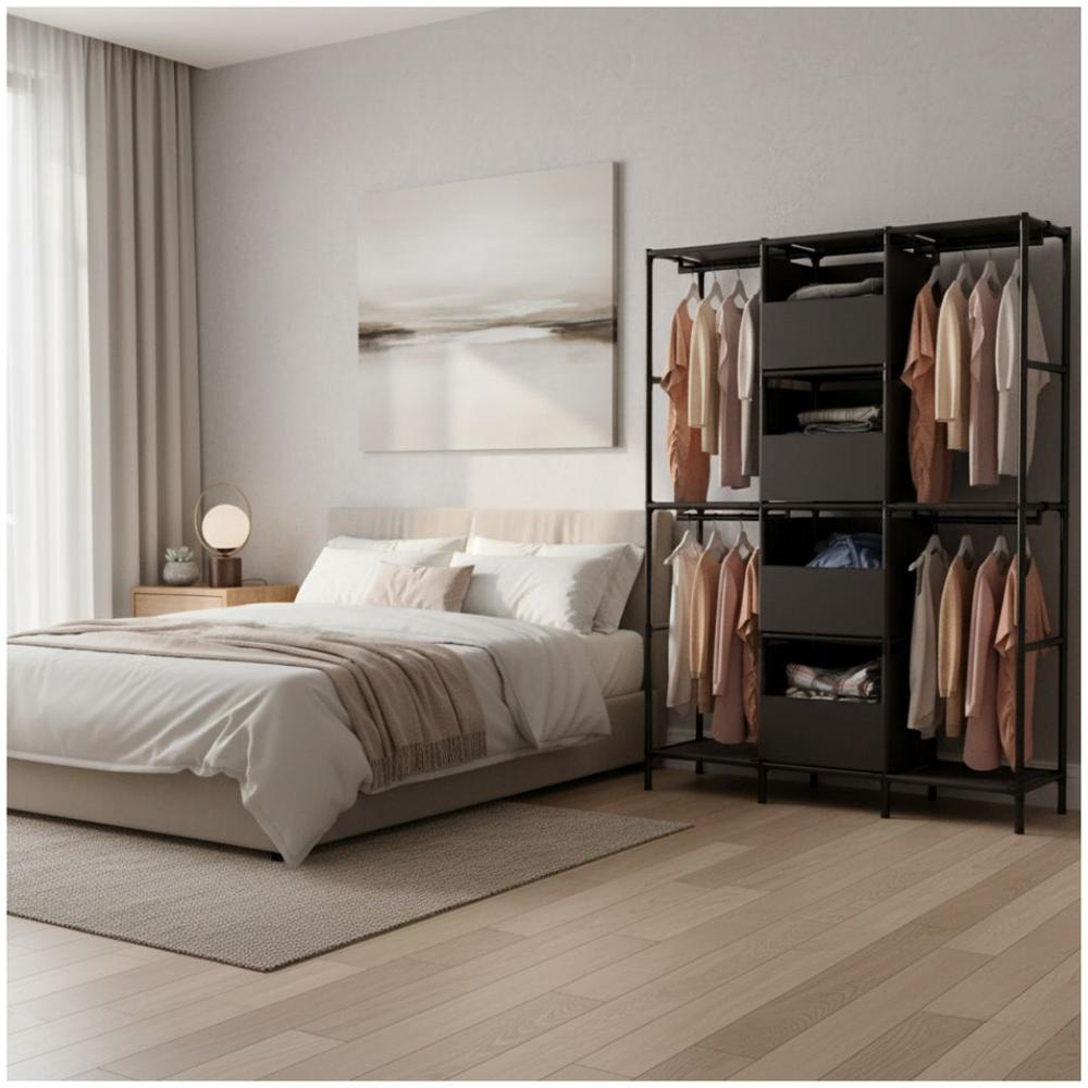 Ropero Colgador Multifuncional C4 Organizador de Ropa 3 Cuerpos 170x126x45cm Negro