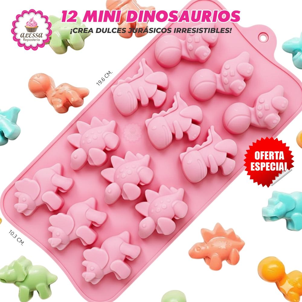 Molde de Silicona de 12 Mini Dinosaurios para Repostería