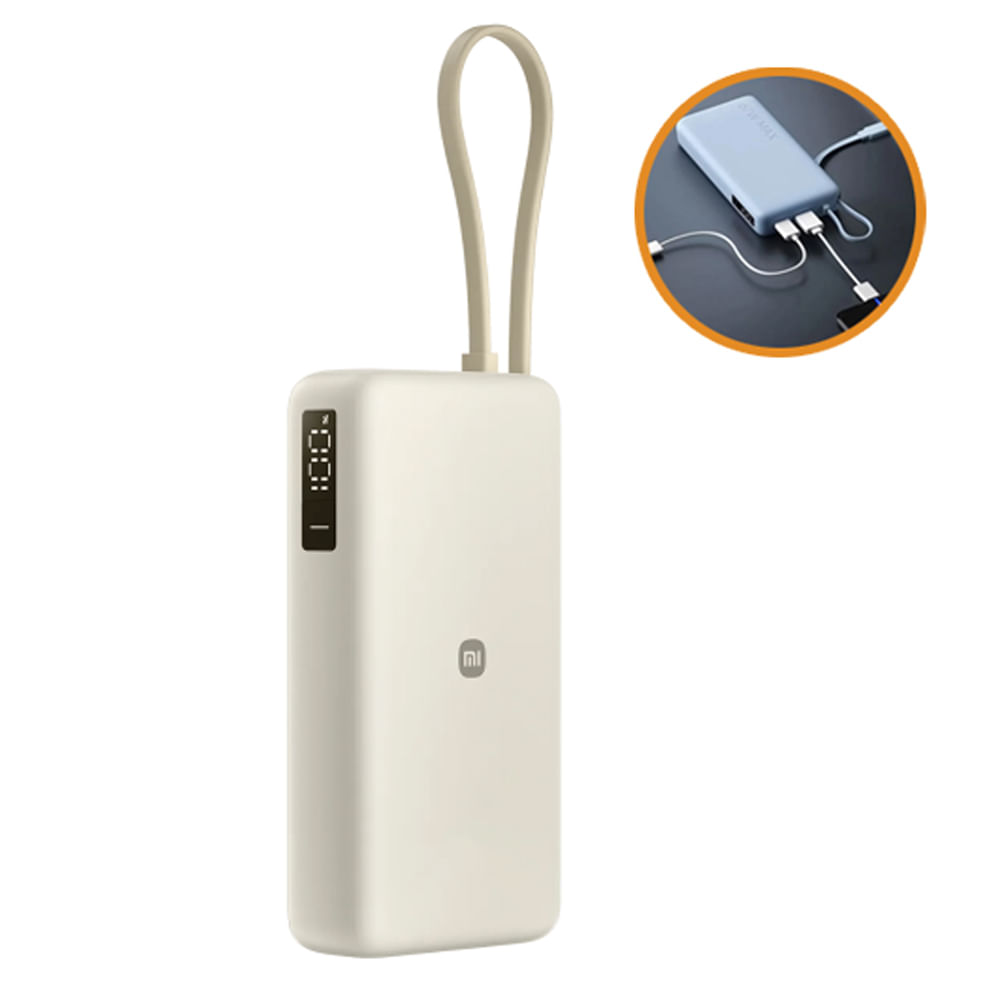 Power Bank Xiaomi 20000 mAh 67W beige con cable integrado - Carga Ultra Rápida