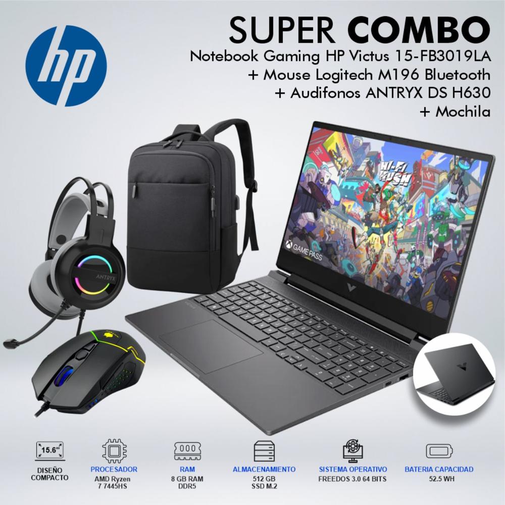 LAPTOP GAMING HP VICTUS 15-FB3019LA RYZEN 7 7445HS MEMORIA 8GB DISCO 512GB BT4F6LAABMCDSPE