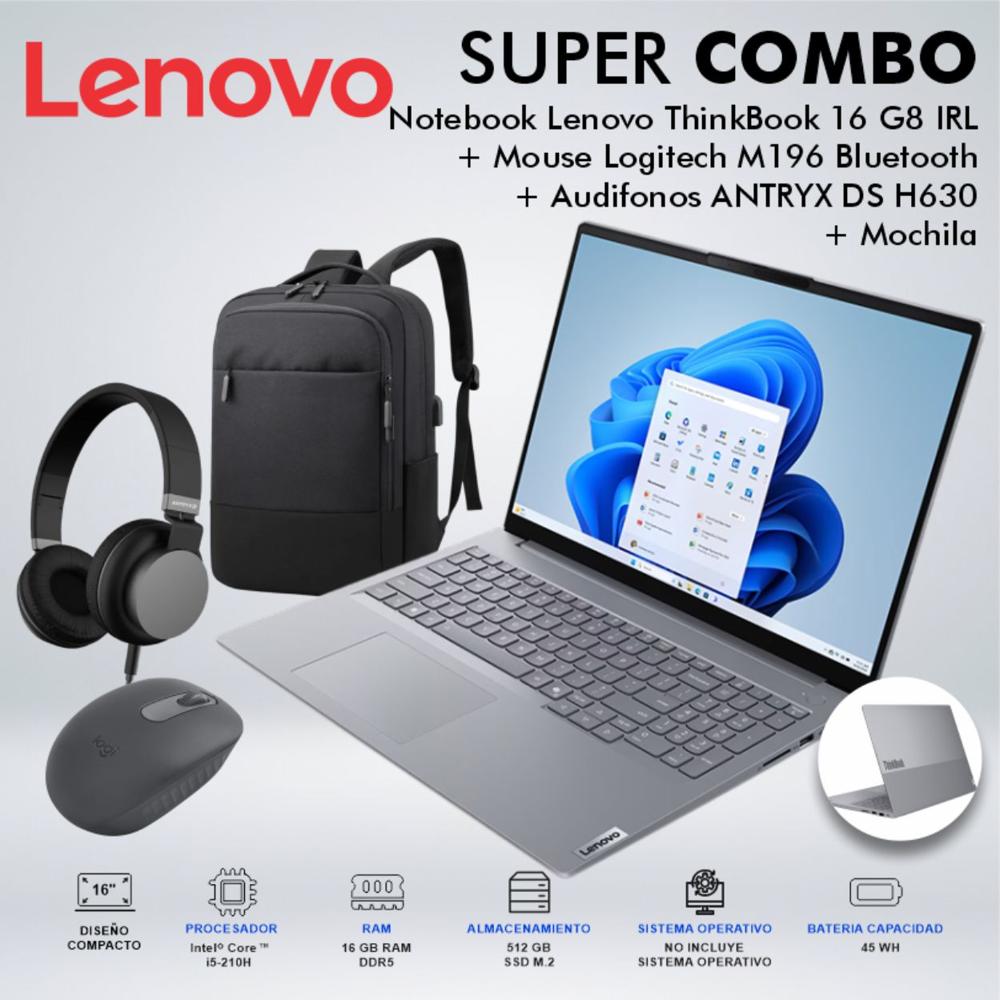 LAPTOP LENOVO THINKBOOK 16 G8 IRL CORE i5-210H MEMORIA 16GB DISCO 512GB SSD M2 21SH009NLDCDSPE