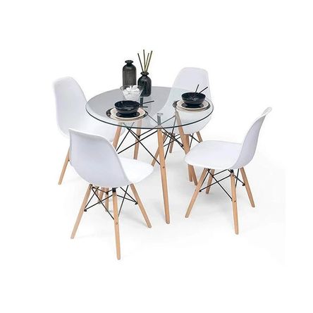 Juego De Comedor Eames Vidrio 4 Personas Silla Eames Blanco Ofideas Juego De Comedor Eames Vidrio 4 Personas Silla Eames Blanco Ofideas