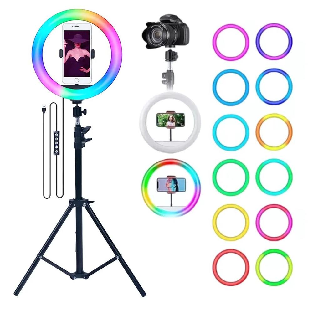 Aro Luz LED RGB Profesional de 30cm + Trípode + Control Remoto