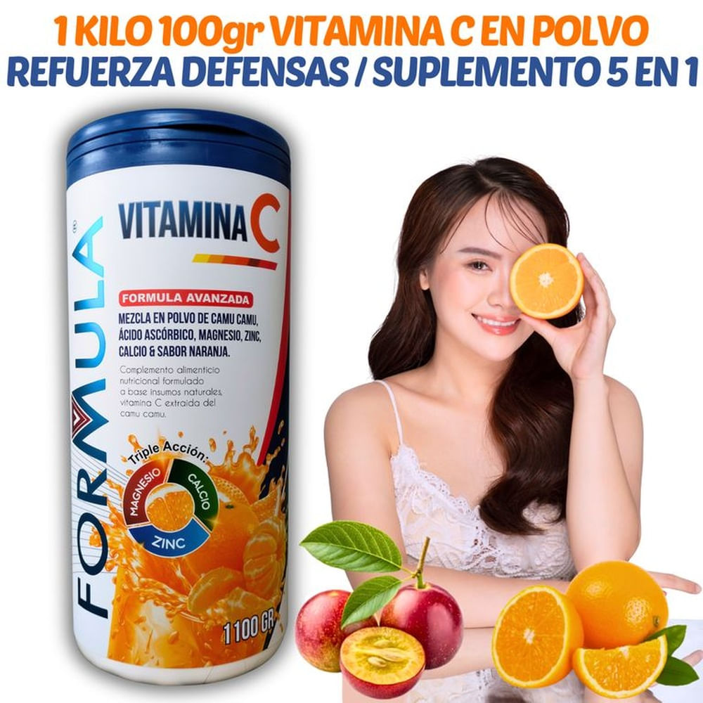 VITAMINA C EN POLVO 1K 100GR CON CAMU CAMU MAGNESIO CALCIO Y ZINC FORMULA AVANZADA