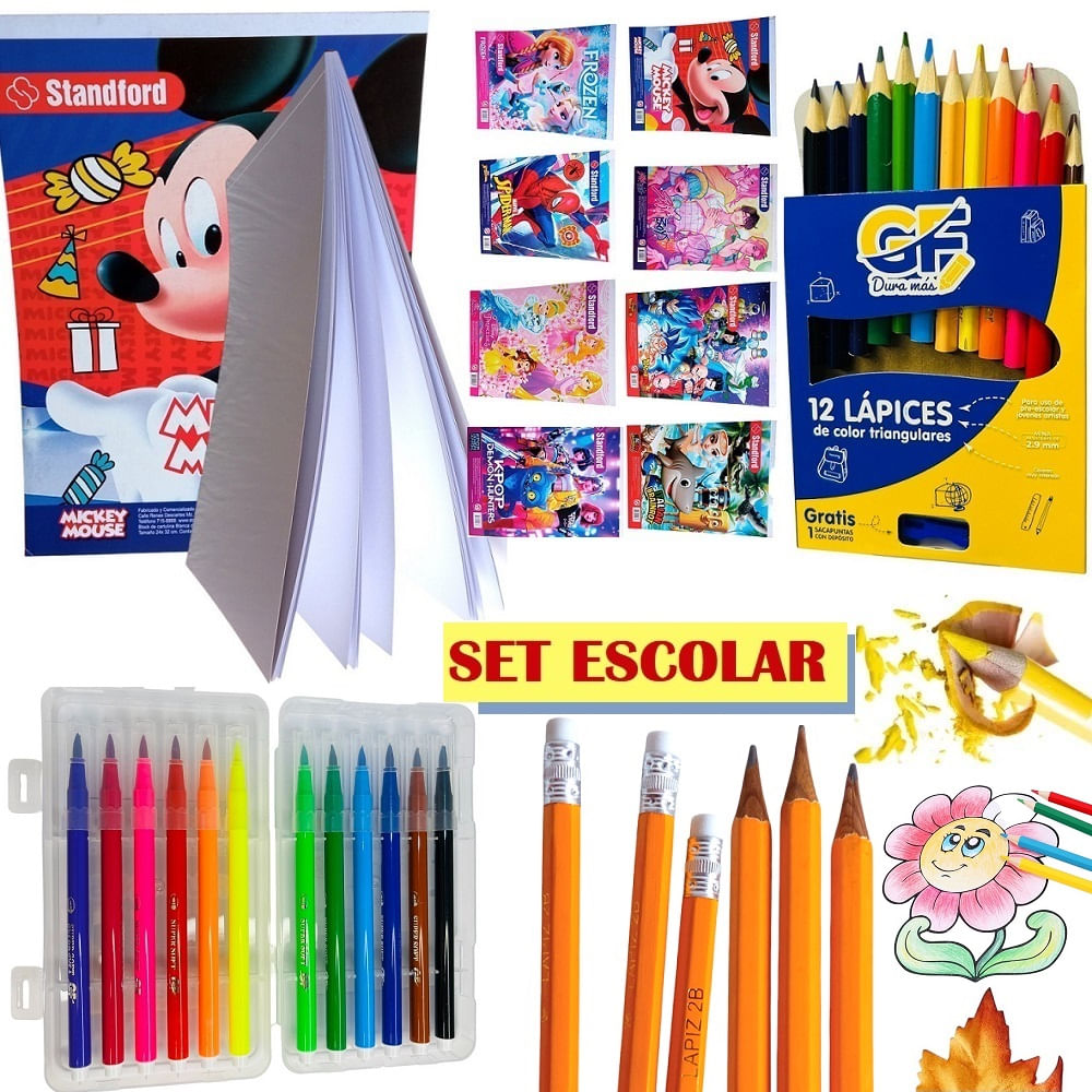 Box 3 Utiles Escolares Cuaderno Lapices Plumones y Pinturas