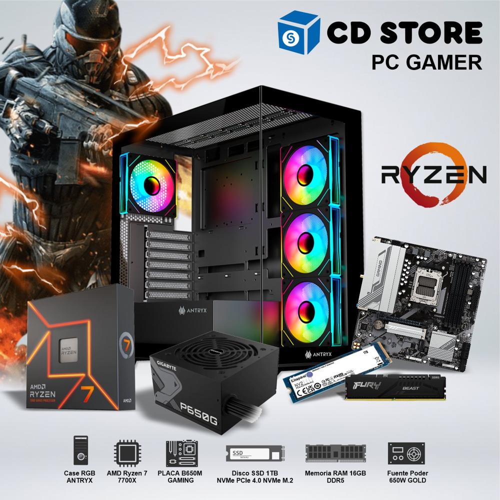 PC Gamer - RYZEN 7 7700X RAM 16GB SSD 1TB CASE RGB FUENTE GOLD 650W