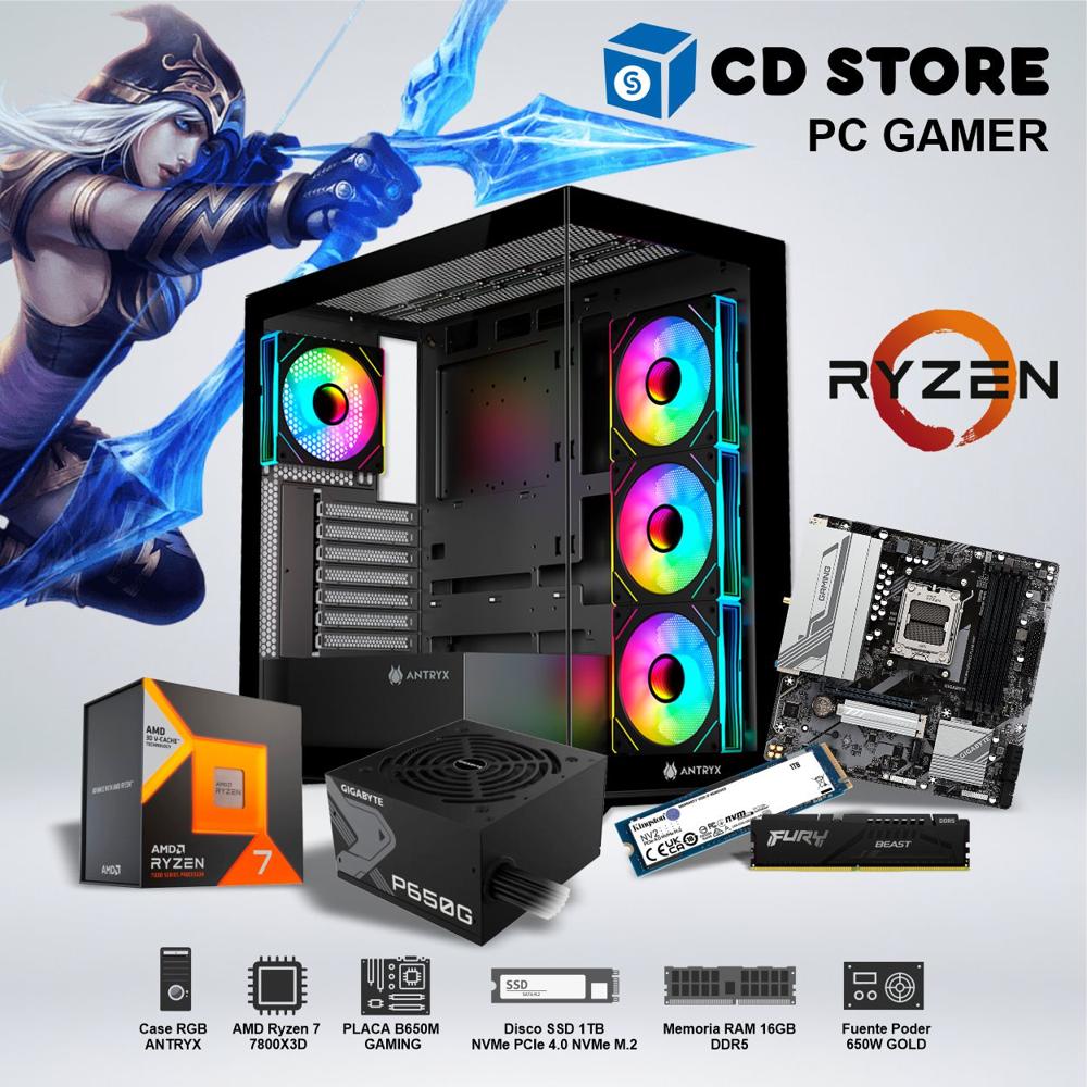 PC Gamer - RYZEN 7 7800X3D RAM 16GB SSD 1TB CASE RGB FUENTE GOLD 650W