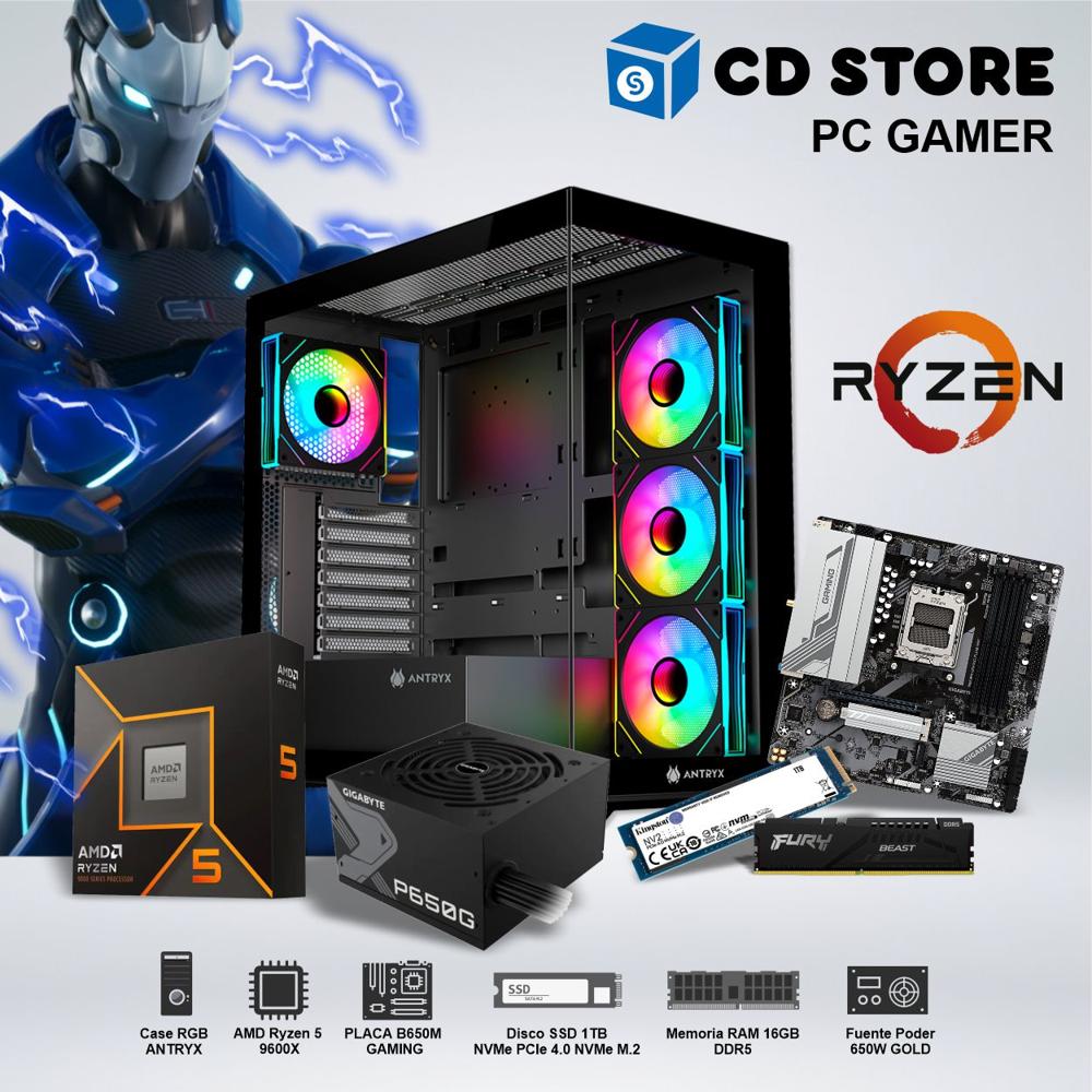 PC Gamer - RYZEN 5  9600X RAM 16GB SSD 1TB CASE RGB FUENTE GOLD 650W