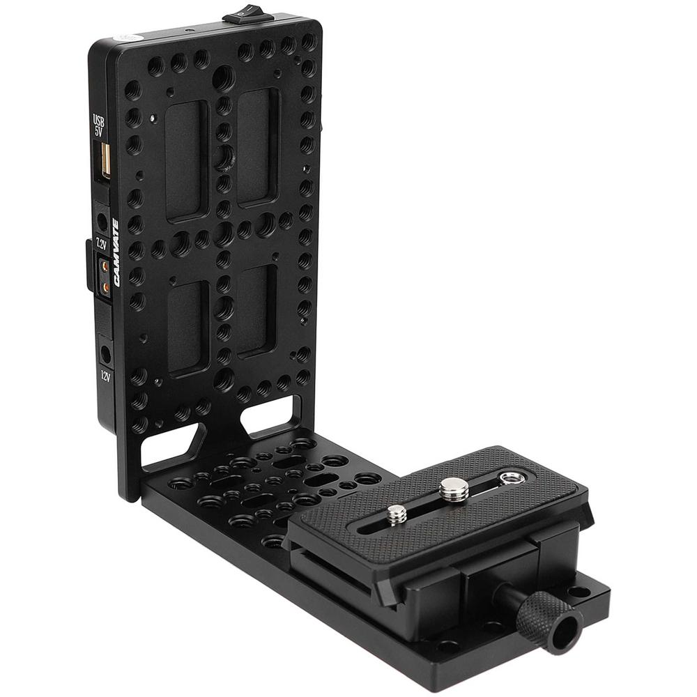 CAMVATE L-Shaped Bracket with V-Mount Power Adapter and Manfrotto-Type QR Plate