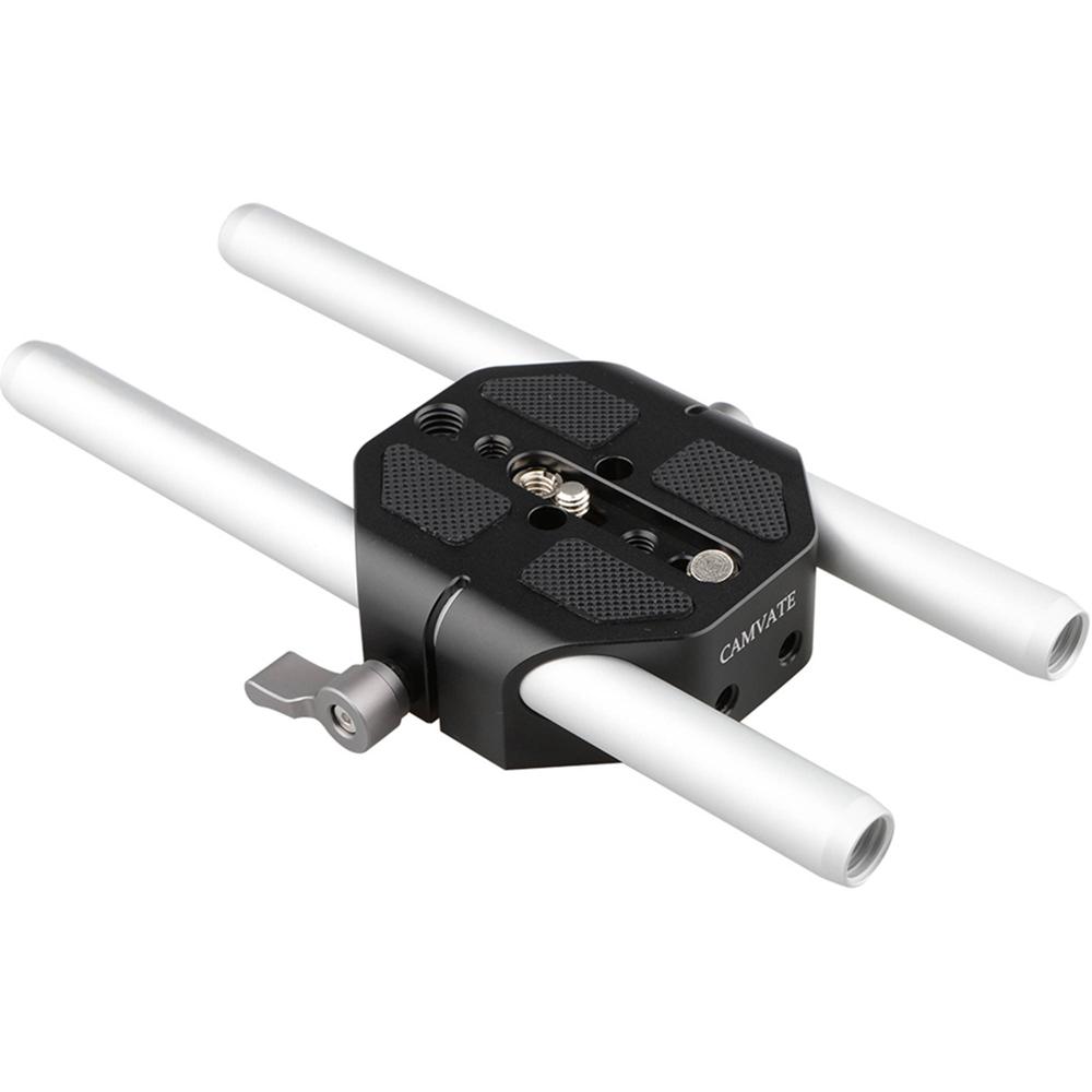 CAMVATE Baseplate con Varillas de 15mm para Cámaras Canon/Sony Seleccionadas (Tuerca de Ala Platead