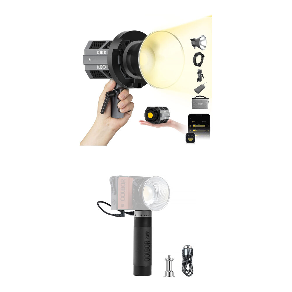 COLBOR CL100X Monolight LED Bi-Color con Kit de Empuñadura PG99 - 97.68Wh, 25,645 Lux, Control Inal