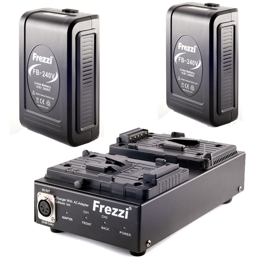Baterías Frezzi FB-240V de 240Wh y Kit de Cargador Doble (Montaje en V) - Cuerpo Resistente, Carga