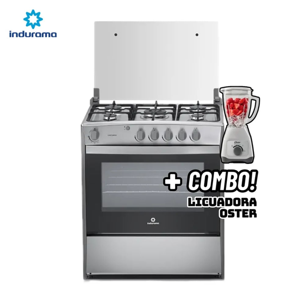 COCINA DE PIE INDURAMA A GAS 5 HORNILLAS CROMA - CANTABRIA + LICUADORA OSTER BLANCA