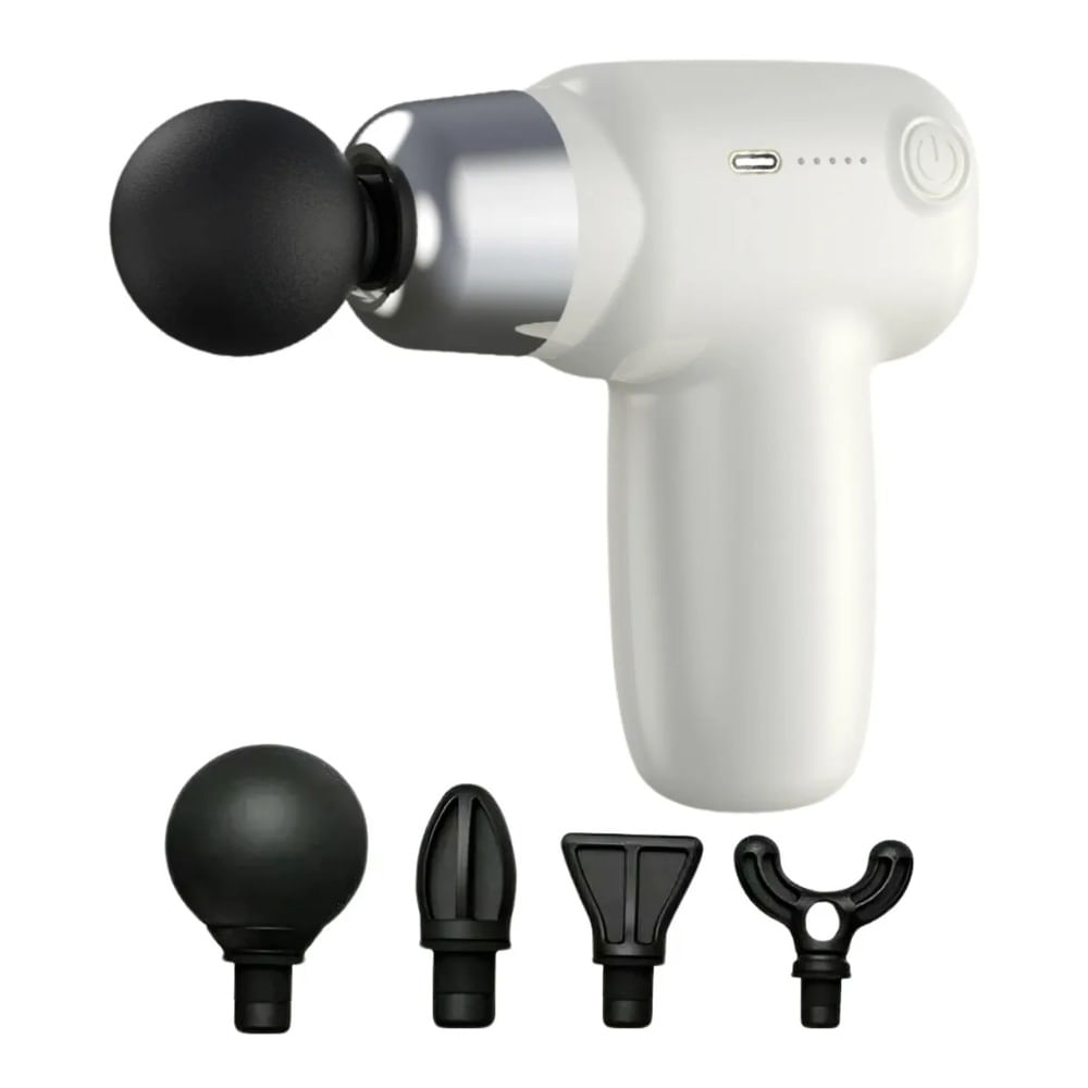 Pistola Masajeadora Para Cuerpo Entero Con 4 Cabezales Blanco