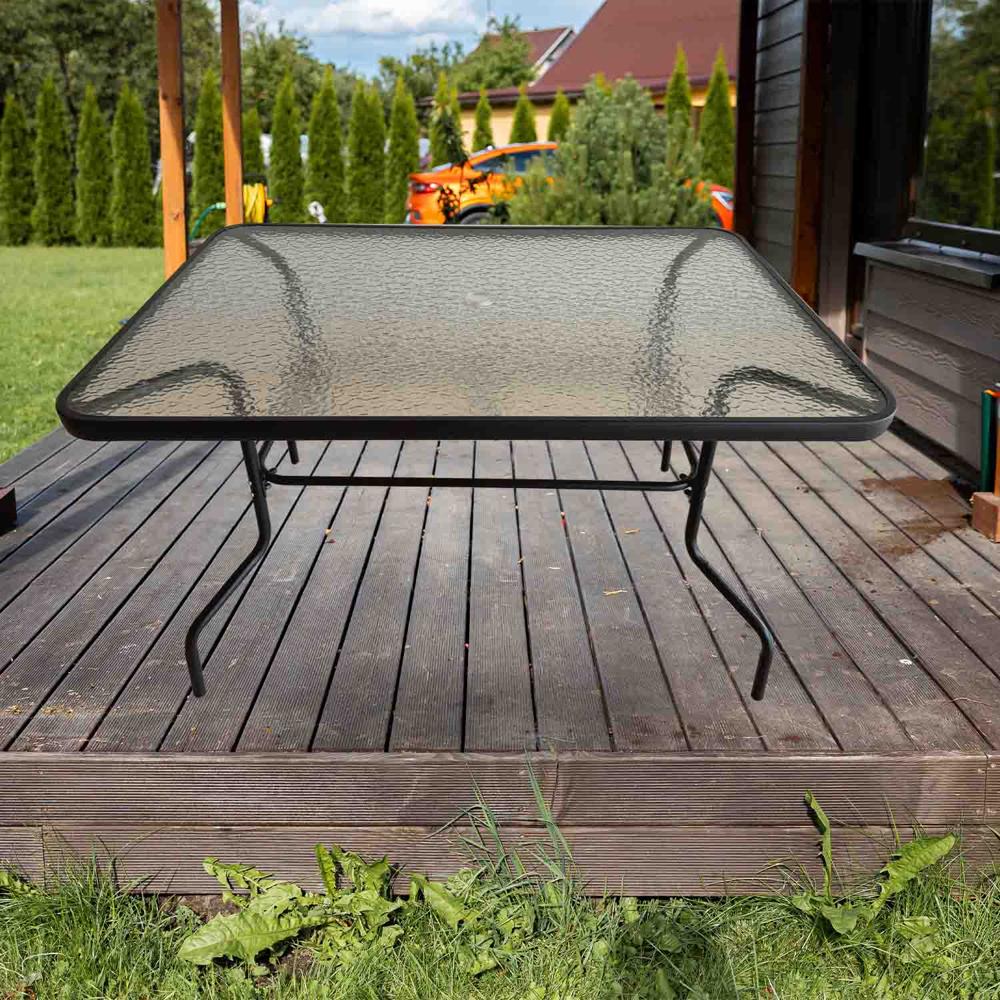 Mesa Terraza Vidrio y Acero 120x80x72cm Negra