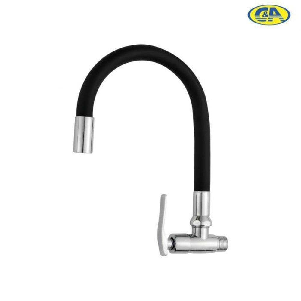 Llave Lavadero Pared Pico Ganso Flexible Negro C&A - Negro