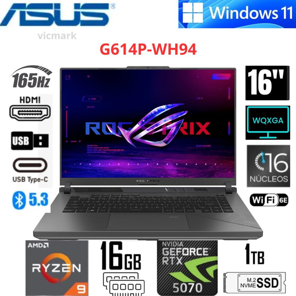 ASUS ROG STRIX G16 2.5K 165Hz Ryzen 9 8940HX RTX 5070 16GB 1TB SSD -G614P-WH94-