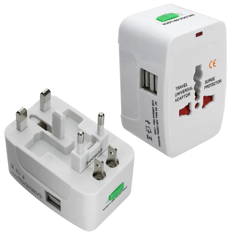 Adaptador Internacional Enchufe Universal Viajero 110v 220v mas 2 USB
