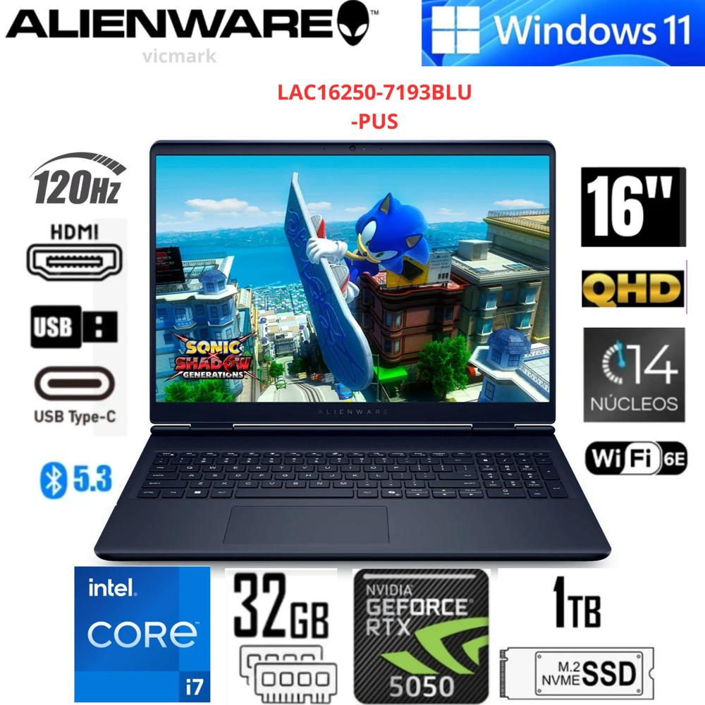 Dell Alienware Aurora 16 AC16250 LAC16250-7193BLU-PUS  2.5K 120Hz Core 7 240H 16GB 1TB RTX 5050