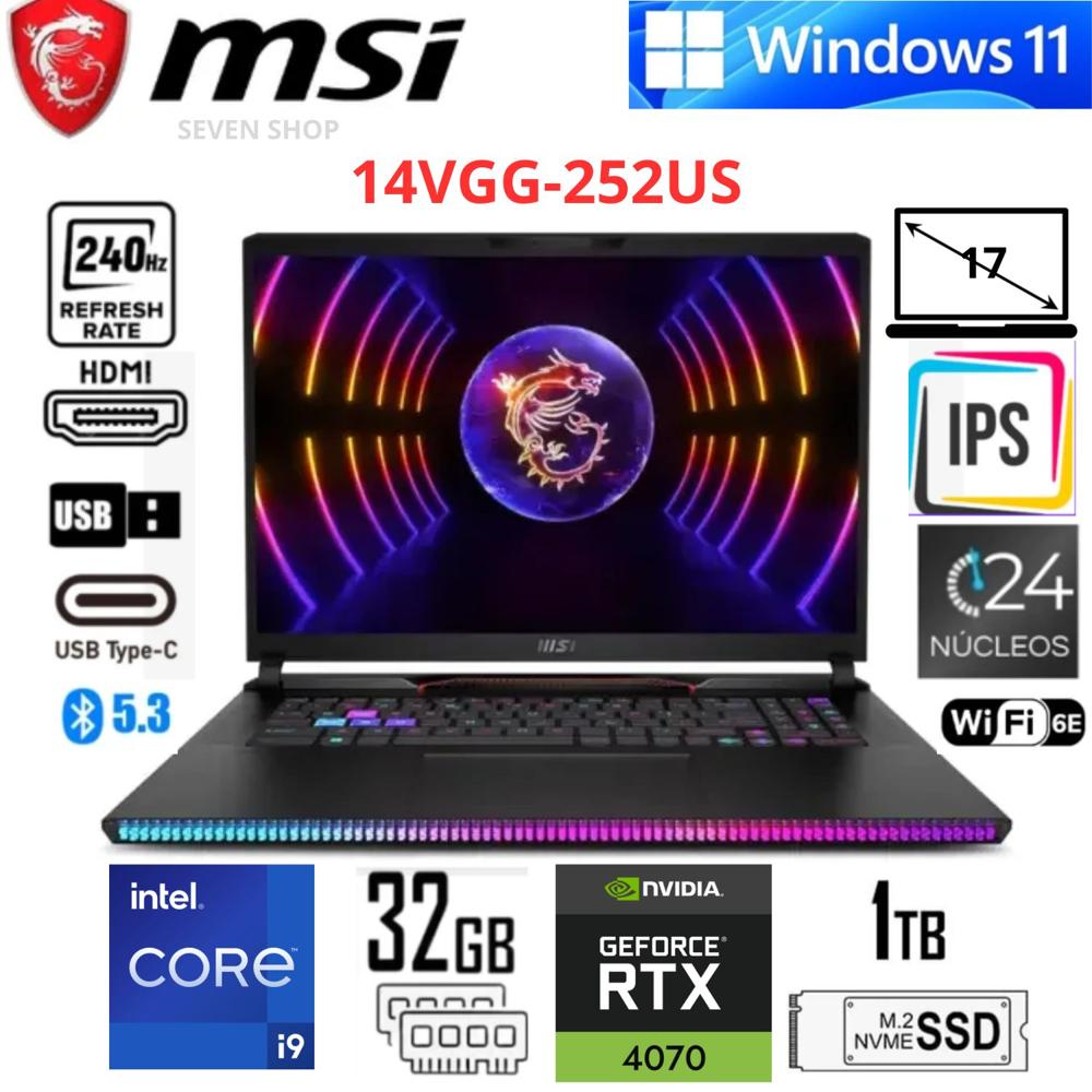 MSI Raider GE78 HX 14VGG-252US WQHD 240Hz i9-14900HX 32GB 1TB RTX 4070