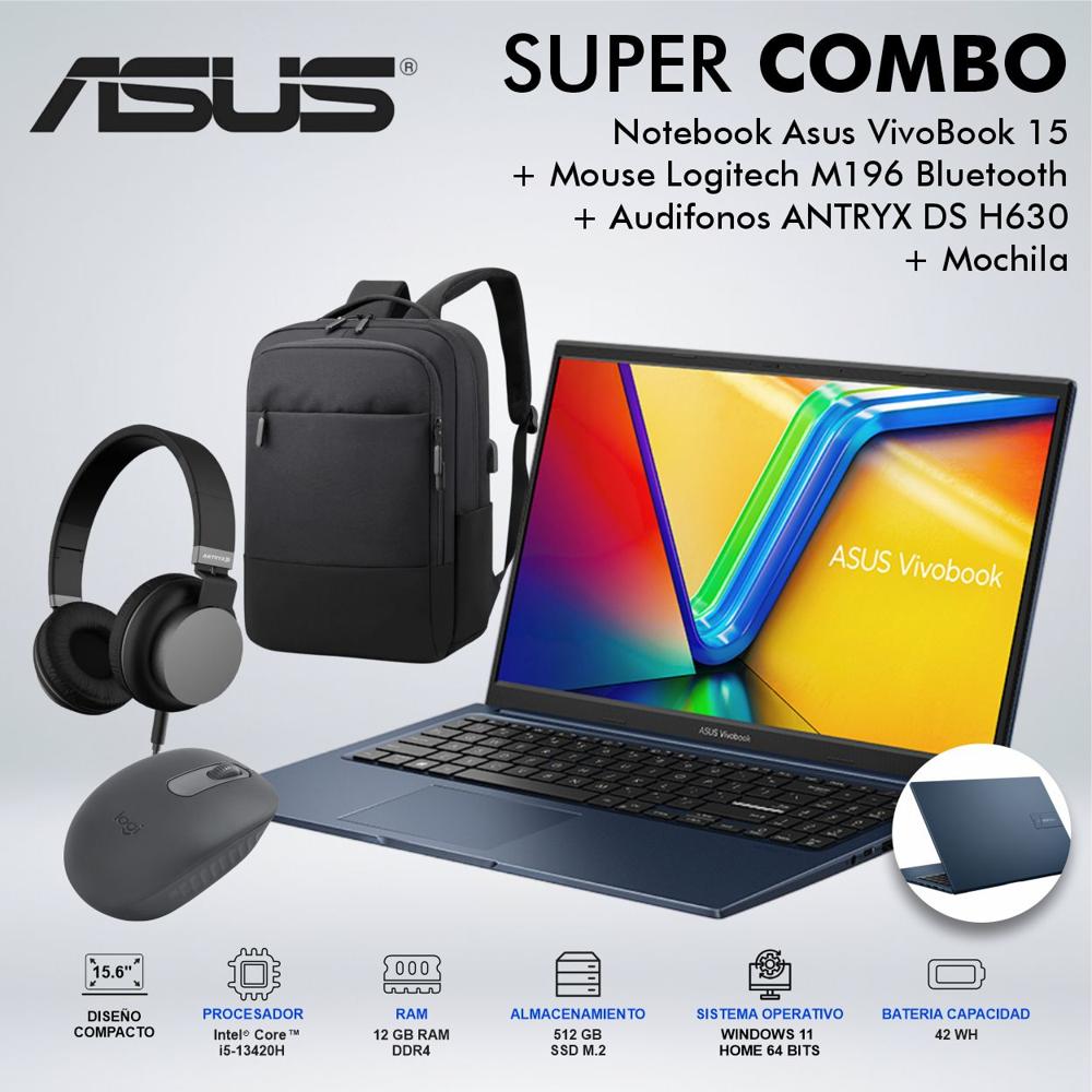 LAPTOP ASUS VIVOBOOK 15 INTEL CORE i5-13420H MEMORIA 12GB DDR4 DISCO 512GB SSD M2 90NB10T1M01LK0