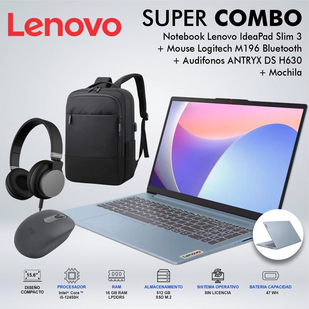 LAPTOP LENOVO IDEAPAD SLIM 3 INTEL CORE i5-12420H MEMORIA 16GB LPDDR5 DISCO 512GB SSD M2