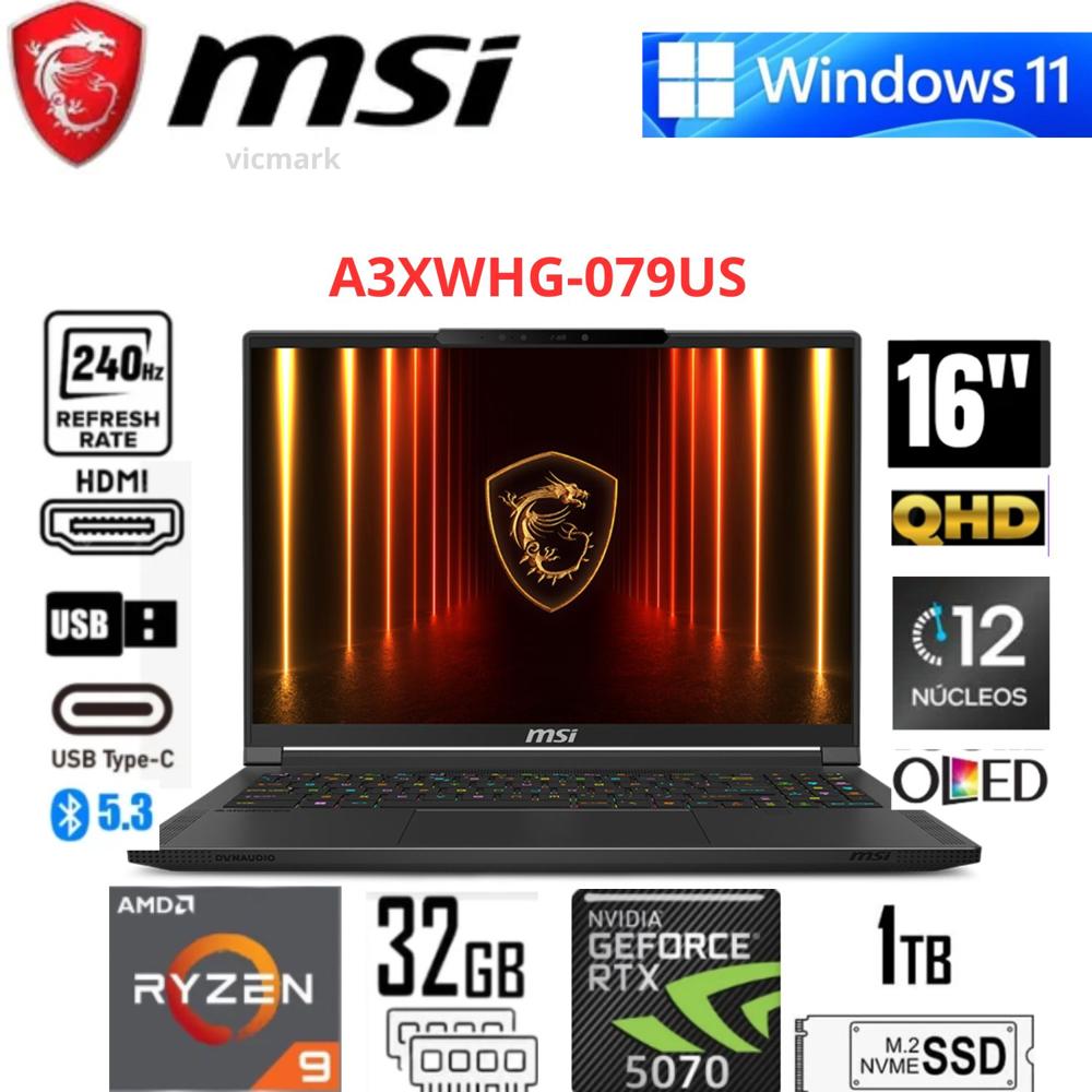 MSI Stealth A16 A3XWHG-079US QHD OLED 240Hz Ryzen 9 HX370 32GB 2TB RTX 5070 Ti