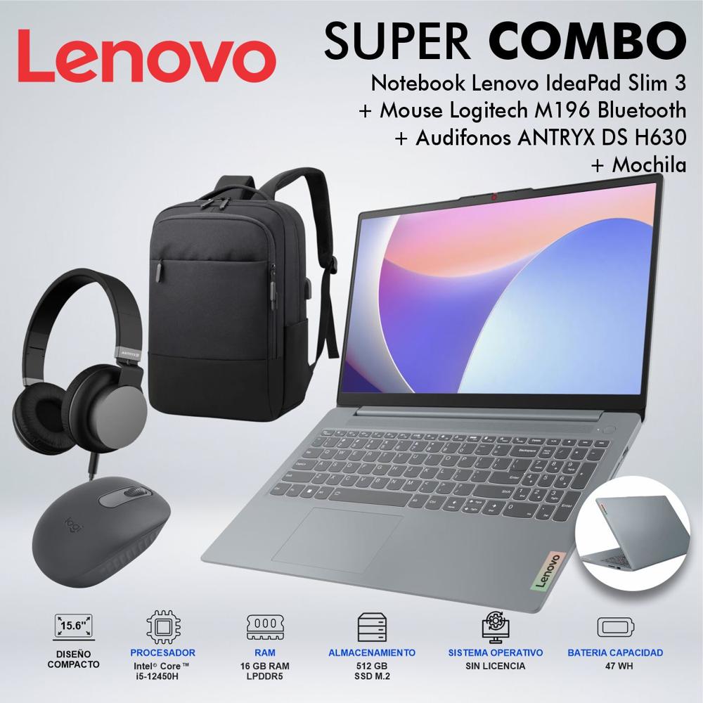 LAPTOP LENOVO IDEAPAD SLIM 3 15IAH8 INTEL CORE i5-12420H MEMORIA 16GB DISCO 512GB SSD M2 83ER00N8LM