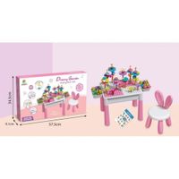 Mesa de Bloques de Construcción con Silla de Conejito para Niñas - 89 PCS
