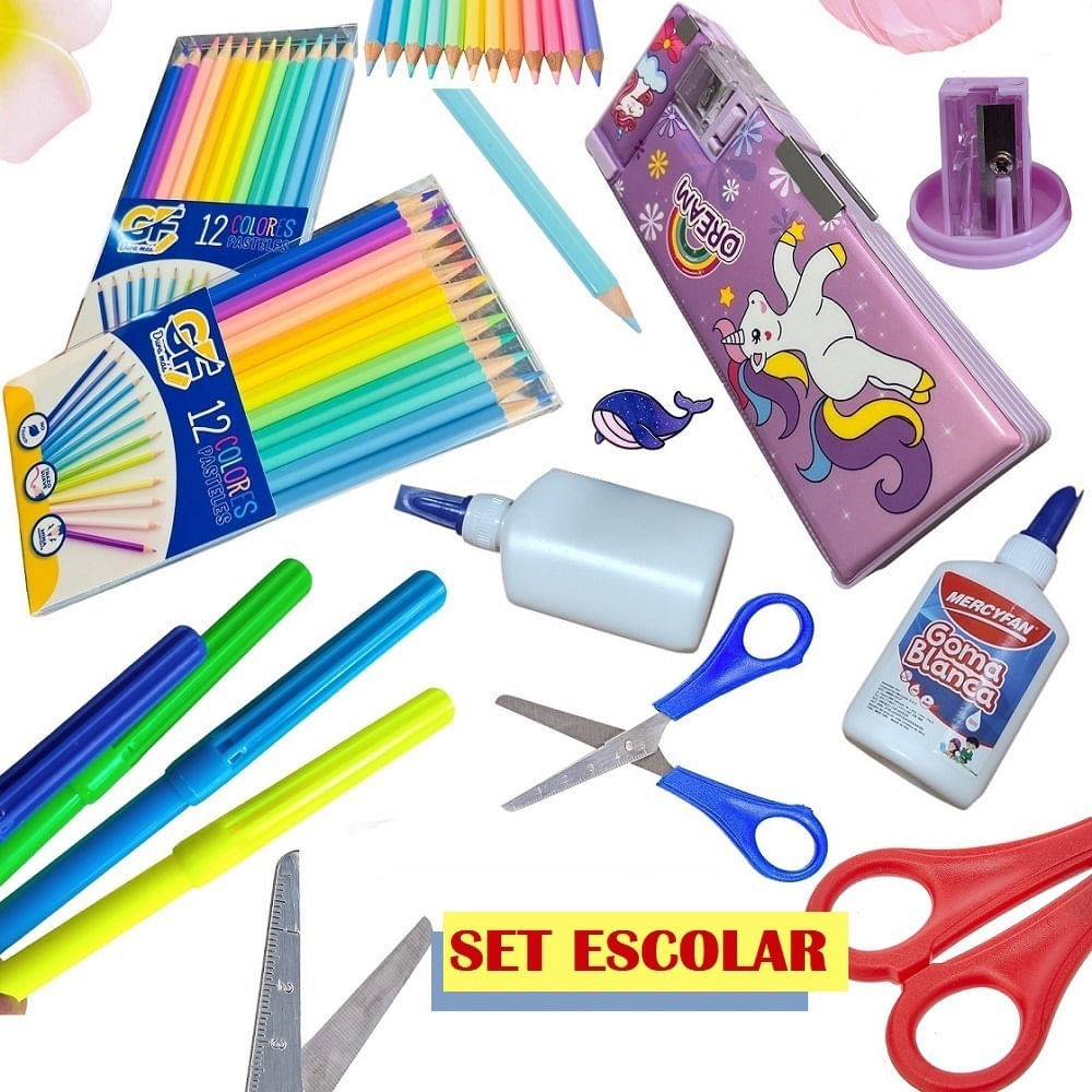 Box 2 Utiles Escolares Juego de Pinturas Cartuchera y Plumones