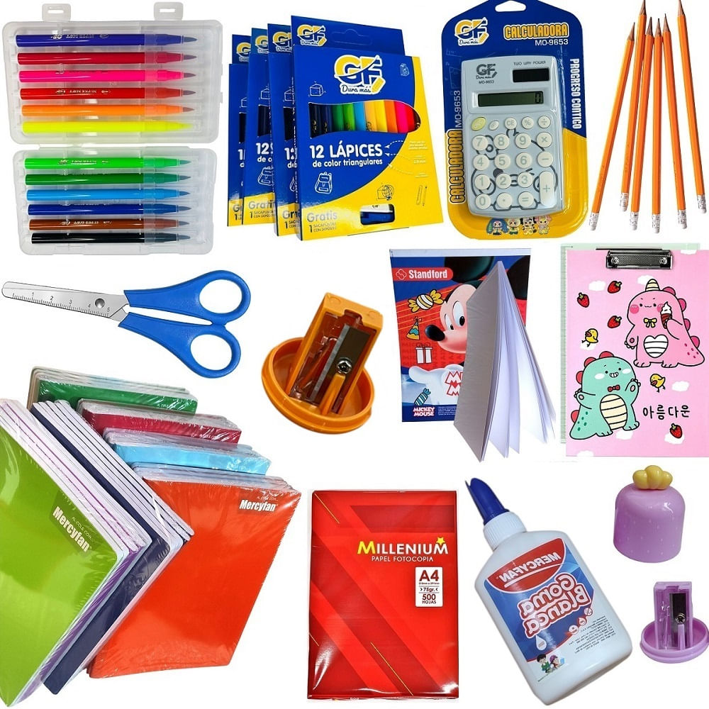 Box 5 Cuadernos Lapices Plumones Tijeras Pinturas