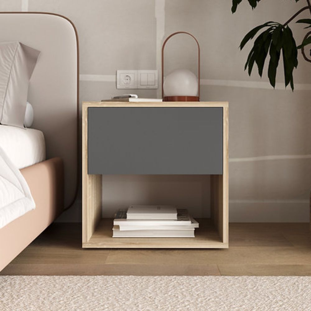 Velador Mesa de Noche Arden Beige y Plomo | Masiva Home