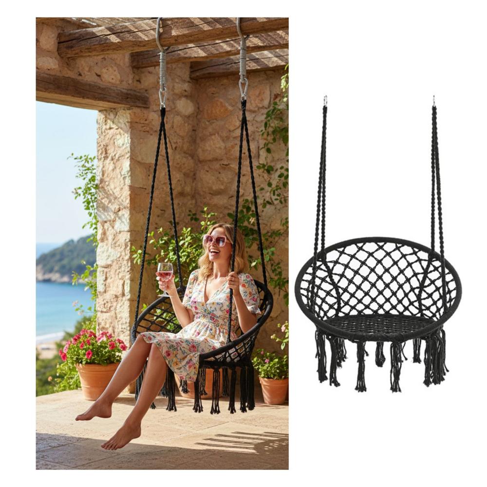 Silla Colgante Mecedora Artesanal Negro