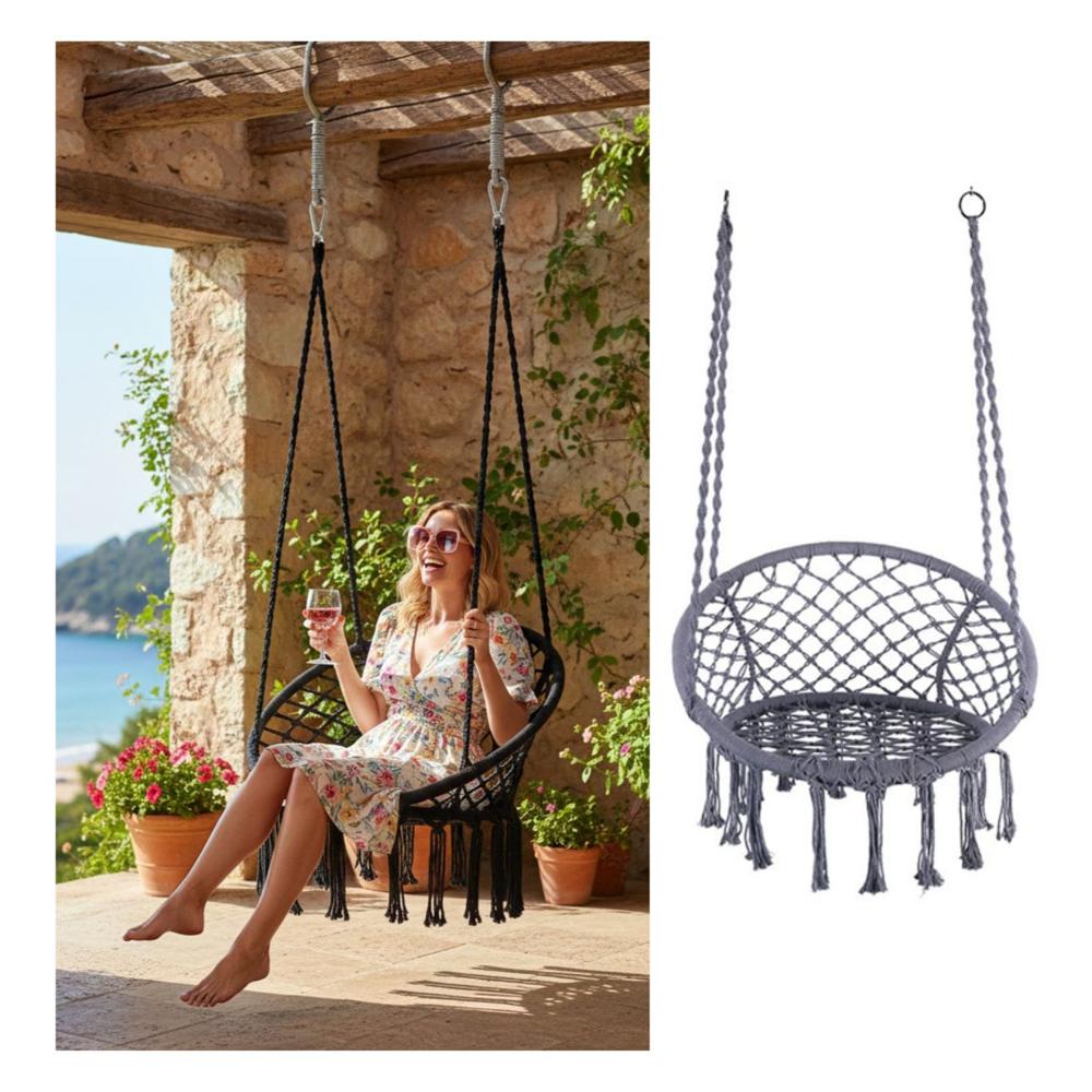 Silla Colgante Mecedora Artesanal Gris