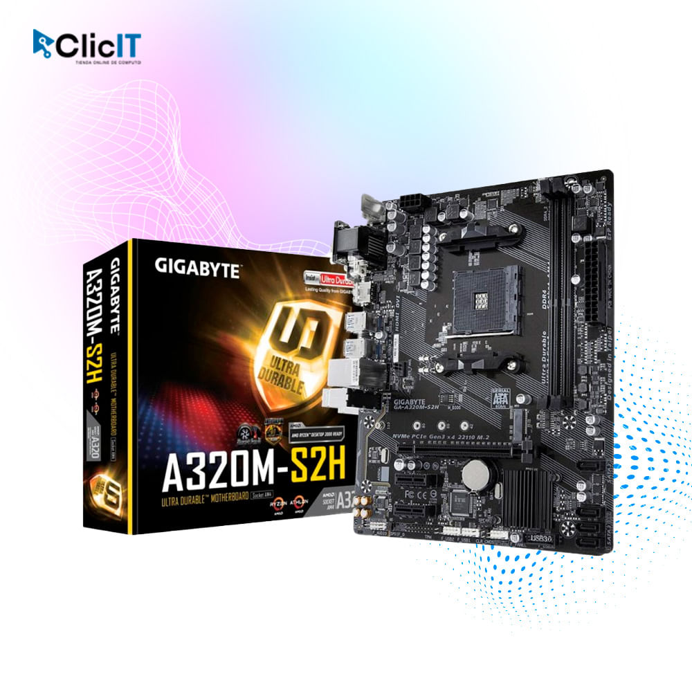 PLACA MADRE GIGABYTE A320M-S2H PARA PROCESADORES AMD RYZEN AM4 PNGA-A320M-S2H