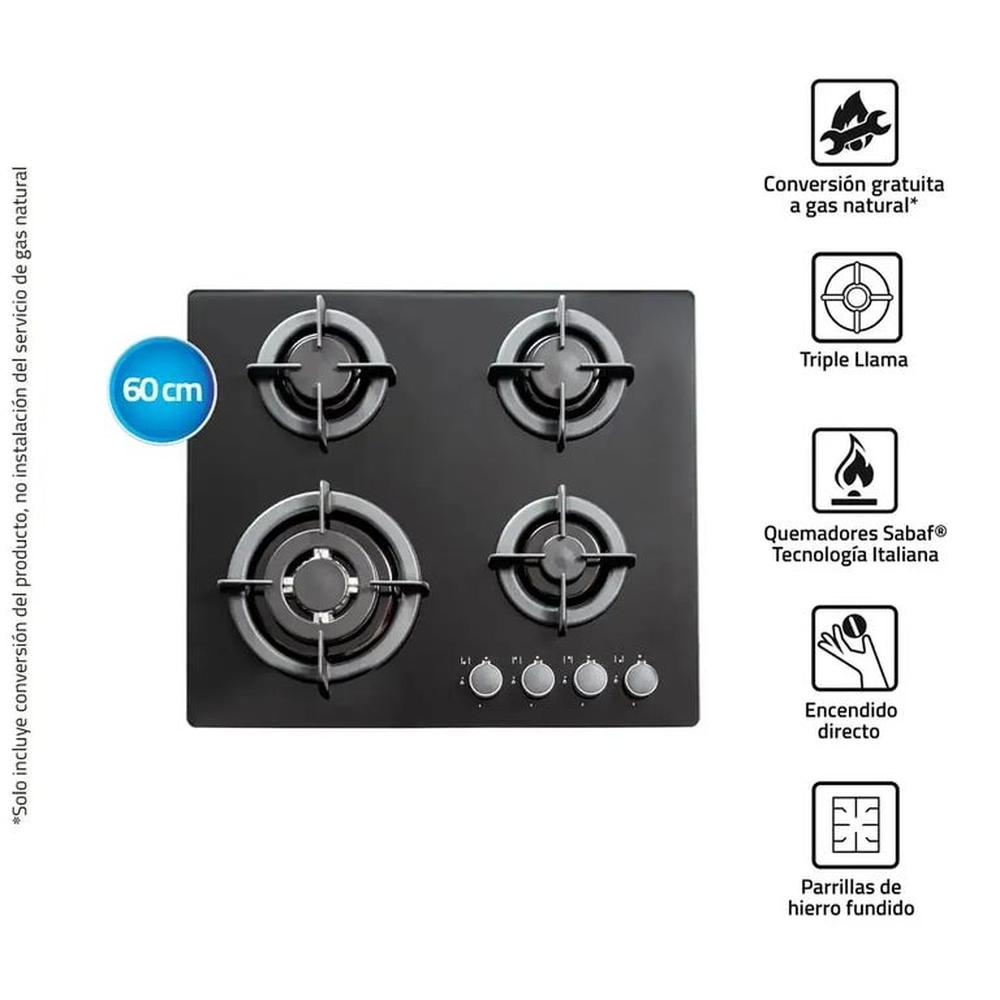 Encimera Multigas 4 Quemadores Negro INDURAMA EGI-604VDNEG Negro Encimera Multigas 4 Quemadores Negro INDURAMA EGI-604VDNEG Negro