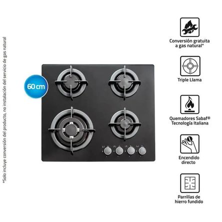 Encimera Multigas 4 Quemadores Negro INDURAMA EGI-604VDNEG Negro Encimera Multigas 4 Quemadores Negro INDURAMA EGI-604VDNEG Negro