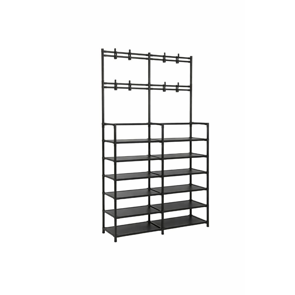 Estante Organizador Negro Zapatera Perchero 2 Cuerpos De Metal Multifuncional Estante Organizador Negro Zapatera Perchero 2 Cuerpos De Metal Multifuncional