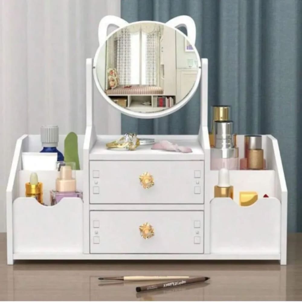 Organizador Blanco Multiusos Maquillaje Joyas Con Espejo Gato Sc-2 Organizador Blanco Multiusos Maquillaje Joyas Con Espejo Gato Sc-2